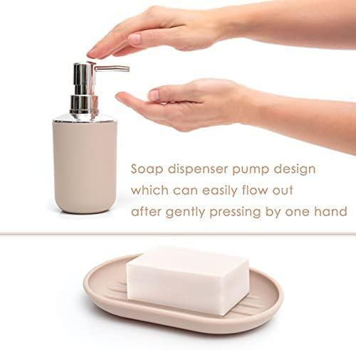 Moss & Stone 6-Piece Bathroom Accessories Set, Includes Soap Dispenser, Toothbrush Holder, Toothbrush Cup, Soap Dish, Complete Bathroom Decor Set (Beige) - ModernBath