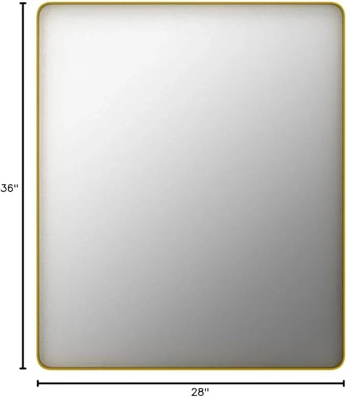 JISOSO Gold Bathroom Mirror, 28x36 Inch Brushed Gold Metal Frame Mirror for Wall, Rounded Rectangle Bathroom Vanity Mirror, Tempered Glass, Anti-Rust, Horizontal/Vertical - ModernBath