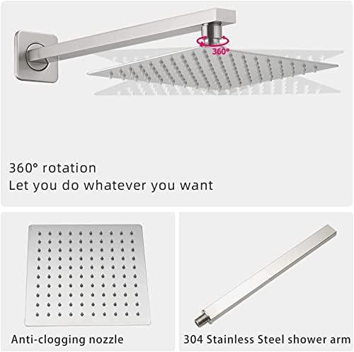 Heable Brushed Nickel Shower Faucet Set with Tub Spout Bathroom Luxury Rain Mixer Shower Head System Wall Mounted Shower Faucet Complete, Single Handle Tub and Shower Trim Kit with Rough-in Valve - ModernBath