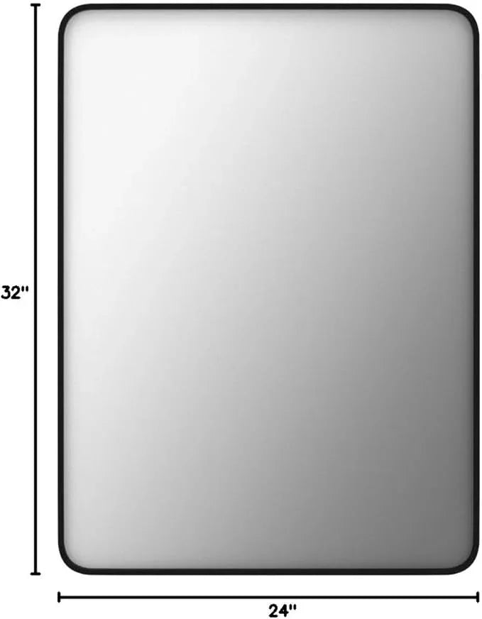 LOAAO 24X32 Inch Black Metal Framed Bathroom Mirror for Wall, Matte Black Bathroom Vanity Mirror Farmhouse, Large Rounded Rectangle Mirror, Anti-Rust, Hangs Horizontally or Vertically - ModernBath