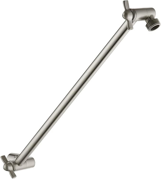 BRIGHT SHOWERS 15 Inch Extra Long Shower Head Extension Arm, Solid Brass Shower Arm Extender with Locking Screw for Rain and Handheld Showerhead, Height & Angle Adjustable, Brushed Nickel