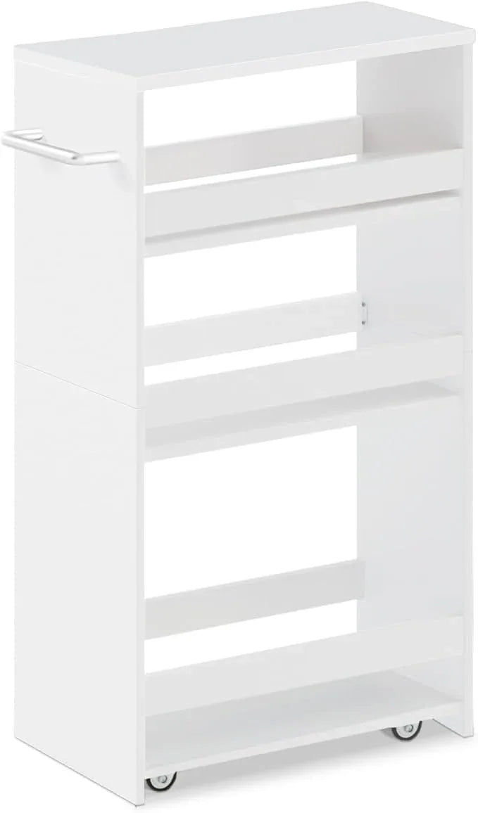 MARTY Rolling Storage Cart 7.9" W, 4-Tier Kitchen Cart with Wheels Handle, Slim Storage Cart Mobile Shelving Utility Carts for Bathroom Laundry Room Organization Narrow Places (All White) - ModernBath