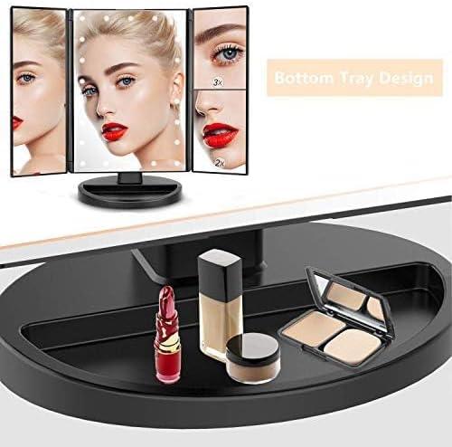 Infitrans Trifold Makeup Mirror Vanity Mirror with Lights,1X 2X 3X Magnification,Touch Control,Adjustable Rotation,Dual Power Supply,Portable Travel Cosmetic Mirror,Birthday Gifts for Women,Teengirls - ModernBath