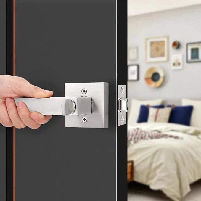 Probrico Satin Nickel Square Privacy Door Levers Lockset for Bedroom or Bathroom, Keyless Door Locks, 6 Pack - ModernBath