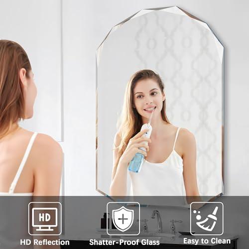 KOCUUY 30"x48" Frameless Mirror, Arched Shape with Diamond-Shaped Beveled Edge,Unframed Decorative with Upgraded Shatterproof Glass,Unique Frameless Mirror for Bathroom,Living Room,Bedroom - ModernBath