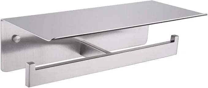 APLusee Double Toilet Paper Holder with Shelf, 304 Stainless Steel Brushed Nickel Bathroom Tissue Holder, Commercial Paper Roll Dispenser Wall Mounted - ModernBath