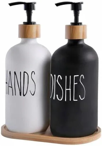 MOMEEMO Soap Dispenser Set, Contains Hand and Dish Soap Dispenser, Suitable for Kitchen Decor. (Black & White) - ModernBath