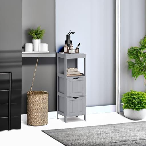 VASAGLE Storage Cabinet, Storage Organizer Rack Stand for Bathroom, Living Room, Bedroom, Multifunctional Corner Unit, 2 Drawers, 35 Inches in Height, Dove Gray UBBC042G02 - ModernBath