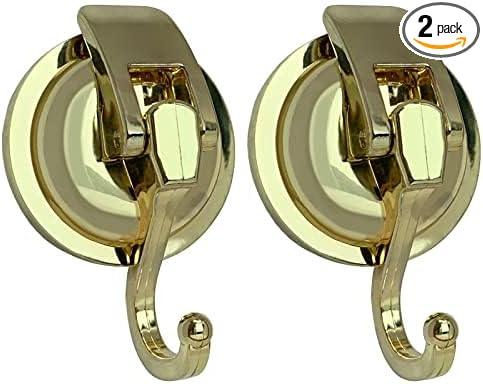 Heavy Duty Vacuum Shower Hooks, Glass Suction Cup Bathroom Robe Hooks - Reusable, No Hole Punched, for Garland Decoration (Gold, 2 Pack) - ModernBath