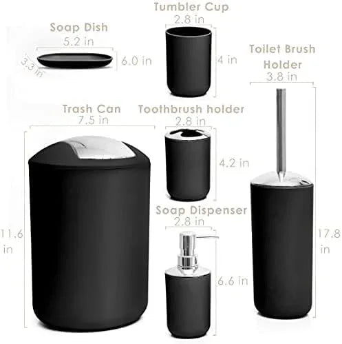 Moss & Stone 6-Piece Bathroom Accessories Set, Includes Soap Dispenser, Toothbrush Holder, Toothbrush Cup, Soap Dish, Complete Black Bathroom Decor Set - ModernBath