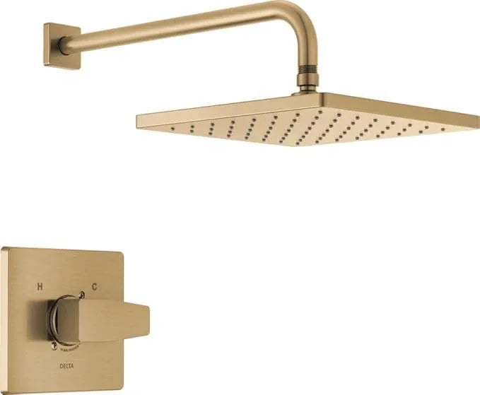 Delta Modern 14 Series Square Rain Shower Faucet Set, Brushed Gold Shower Head and Handle Set, Valve Trim Kit, Champagne Bronze T14268-CZ-PP (Valve Not Included) - ModernBath