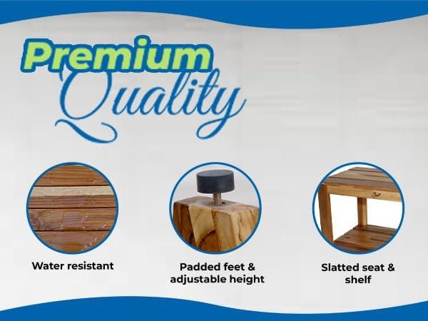 Zen 18" Acacia Solid Wood Waterproof Shower Bench, Stool, Seat, Seats, with Shelf- Easy Assembly - ModernBath