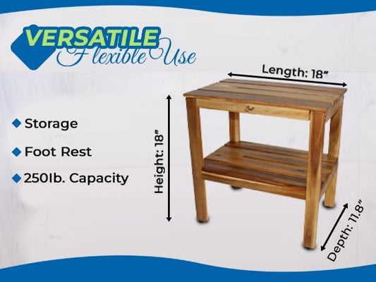 Zen 18" Acacia Solid Wood Waterproof Shower Bench, Stool, Seat, Seats, with Shelf- Easy Assembly - ModernBath