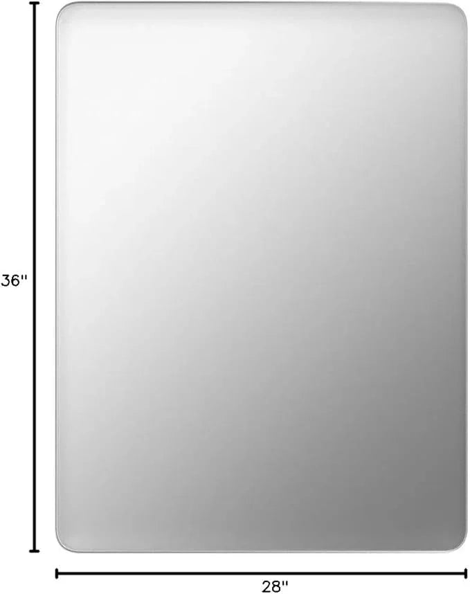 JISOSO Brushed Nickel Bathroom Mirror 28x36 Inch, Brushed Silver Metal Frame Mirror Wall Mounted, Rounded Rectangle Bathroom Vanity Mirror, Tempered Glass, Anti-Rust, Horizontal/Vertical - ModernBath