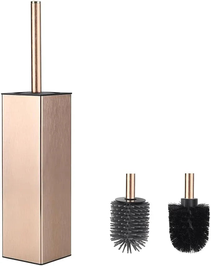 BGL Standing Toilet Brush and Holder Rose Gold Aluminium Toilet Bowl Cleaner Brush and Holder for Bathroom Storage and Organization, Square Design Sturdy and Space Saving - ModernBath