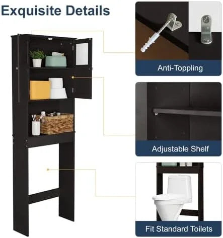 VINGLI Over The Toilet Storage Cabinet White Bathroom Storage Organizer Above The Toilet Shelf with Acrylic Glass Double Doors Wood Muebles para BañO Rack with Adjustable Shelf Espresso - ModernBath