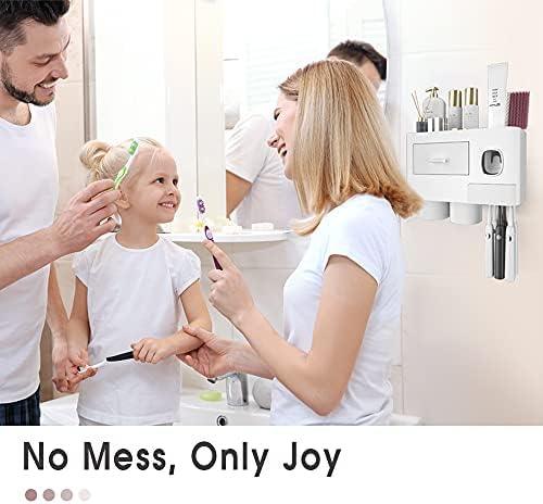 iHave Toothbrush Holders for Bathrooms, 2 Cups Toothbrush Holder Wall Mounted with Toothpaste Dispenser - Large Capacity Tray, Cosmetic Drawer - Bathroom Decor & Bathroom Accessories - ModernBath