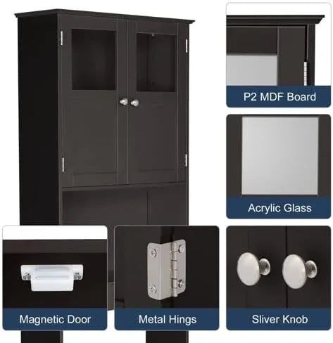 VINGLI Over The Toilet Storage Cabinet White Bathroom Storage Organizer Above The Toilet Shelf with Acrylic Glass Double Doors Wood Muebles para BañO Rack with Adjustable Shelf Espresso - ModernBath
