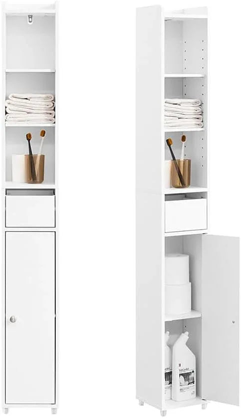 SoBuy Narrow Bathroom Storage Cabinet, Tall Slim Bathroom Organizer Cabinet with Adjustable Shelves, Skinny Freestanding Corner Cupboard for Small Spaces, White, BZR34-K-W - ModernBath