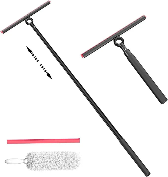 EHOMGUI Shower Squeegee for Glass Doors, Window Squeegee for Home,Squeegee with Telescopic Extension Pole,Professional Window Cleaning Tool, Black, for Mirror, Glass, Ceramic Tile - ModernBath