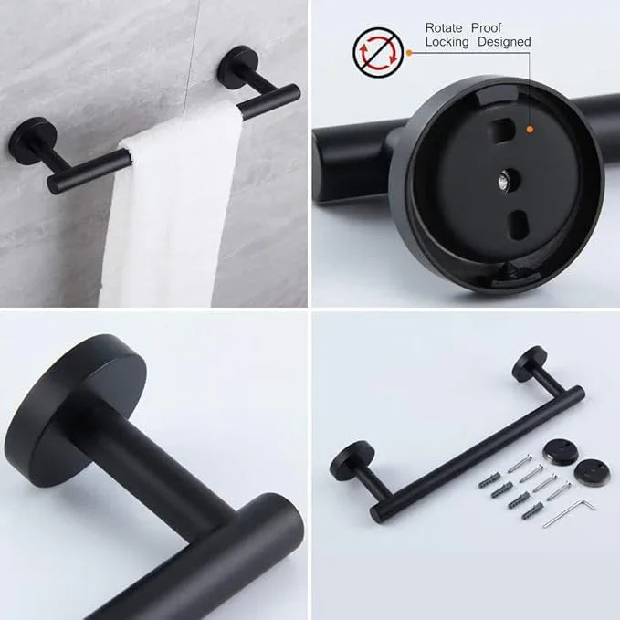 Matte Black Bathroom Accessories Kit 5-Pieces Bathroom Hardware Set Wall Mounted - Includes 24" Double Towel Bar, 12" Hand Towel Bar, Toilet Paper Holder, 2X Robe Towel Hooks … - ModernBath