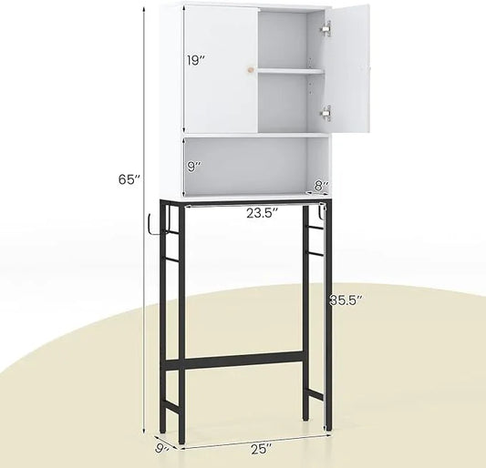 Giantex Over The Toilet Storage Cabinet, Bathroom Space Saver W/Toilet Paper Holder & Hook, Adjustable Shelf & Bottom Bar, Open Storage Cube, Over Toilet Bathroom Organizer for Laundry, Restroom - ModernBath