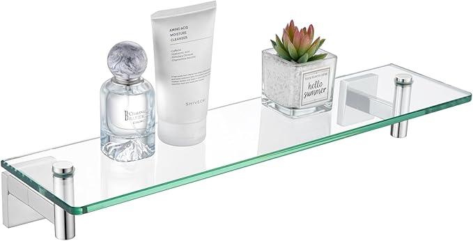 KOKOSIRI Bathroom Shelves Wall Mounted Floating Glass Shelf Polished Stainless Steel 20-Inch Kitchen Hanging Rack for Storage/Room Decor B1105CH-L20 - ModernBath