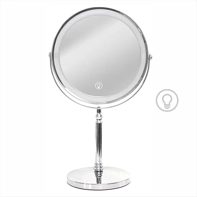 Creocasy Makeup Mirror with Lights ，8 Inch 1X/10X Rechargeable Double Sided Magnifying, 360° Rotation LED HD Mirror with 3 Colors，Brightness Adjustable, Gifts for Wowen & Men - ModernBath