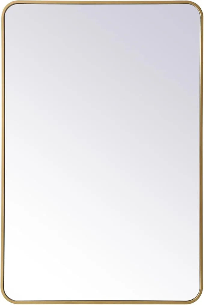ARS Concepts Aura, Soft Corner Metal Rectangular Mirror 28X42 Inch in, Modern, Brass - ModernBath