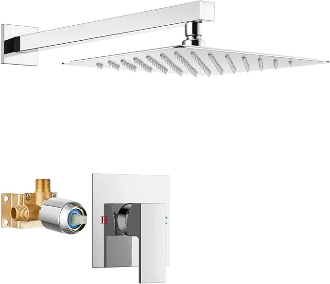 Airuida Shower Faucet Set Bathroom Rain Shower System SUS304 Stainless Steel Single Handle With Male Threads Rough-in Valve Shower Trim Kit 10 Inch Wall Mount Shower Head Chrome Polish - ModernBath