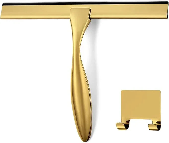 HIWARE All-Purpose Shower Squeegee for Shower Doors, Bathroom, Window and Car Glass - Brass, Stainless Steel, 10 Inches - ModernBath