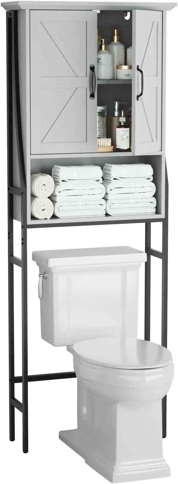 Over The Toilet Storage Cabinet, Over Toilet Bathroom Organizer with Barn Doors Above Toilet Storage Cabinet Spacesaver Rack Behind Toilet Bathroom Organizer (Gray) - ModernBath
