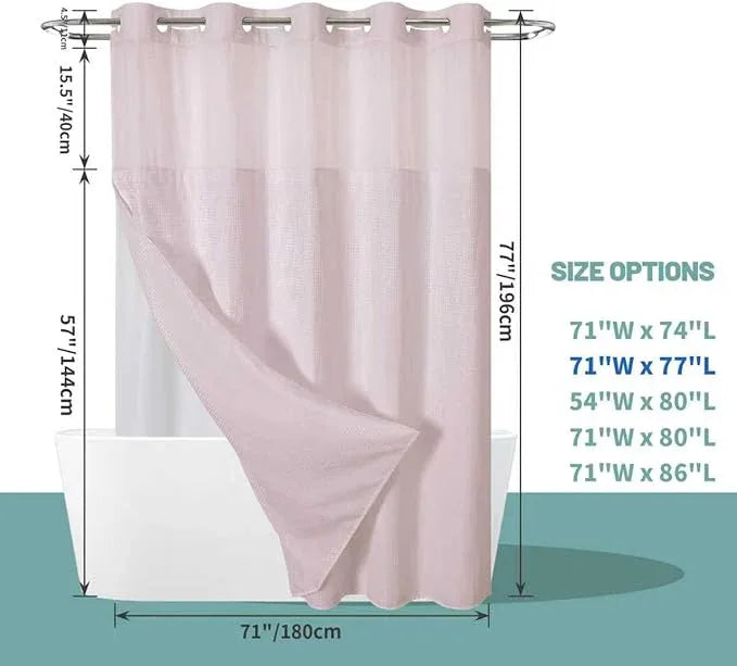eachope BlushPink No Hook Waffle Weave Shower Curtain with snap-in Liner Replacement, 230GSM Waterproof Fabric Hotel Shower Curtain Set for Bathroom, Through Mesh Top Window,71Wx77H - ModernBath