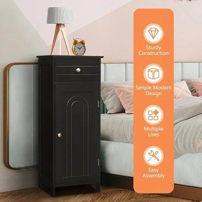 GOFLAME Bathroom Storage Cabinet, Freestanding Wooden Storage Cabinet with Large Drawer, 2 Float Shelves with 7 Positions, Bathroom Floor Cabinet Organizer for Living Room, Brown - ModernBath