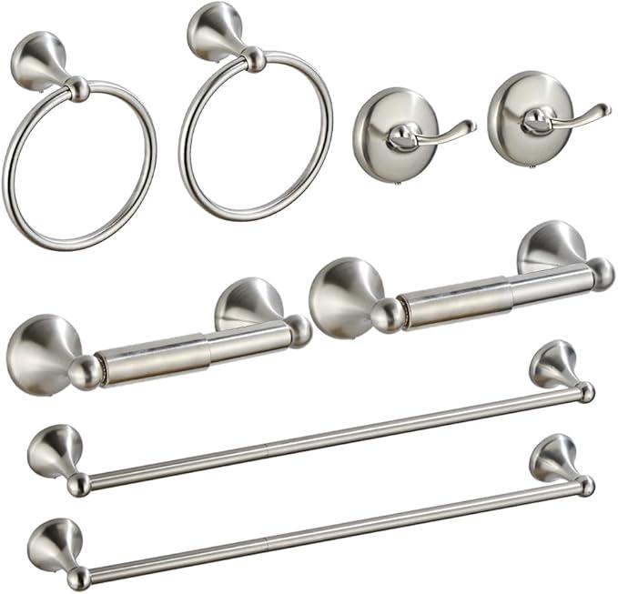 8 Piece Bathroom Accessory Set(Adjustable Towel Bar, Towel Ring, Toilet Paper Holder,Towel Hook), Wall Mounted Bathroom Hardware Accessories Set,Brushed Nickel - ModernBath