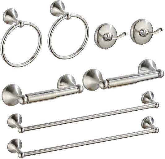 8 Piece Bathroom Accessory Set(Adjustable Towel Bar, Towel Ring, Toilet Paper Holder,Towel Hook), Wall Mounted Bathroom Hardware Accessories Set,Brushed Nickel - ModernBath