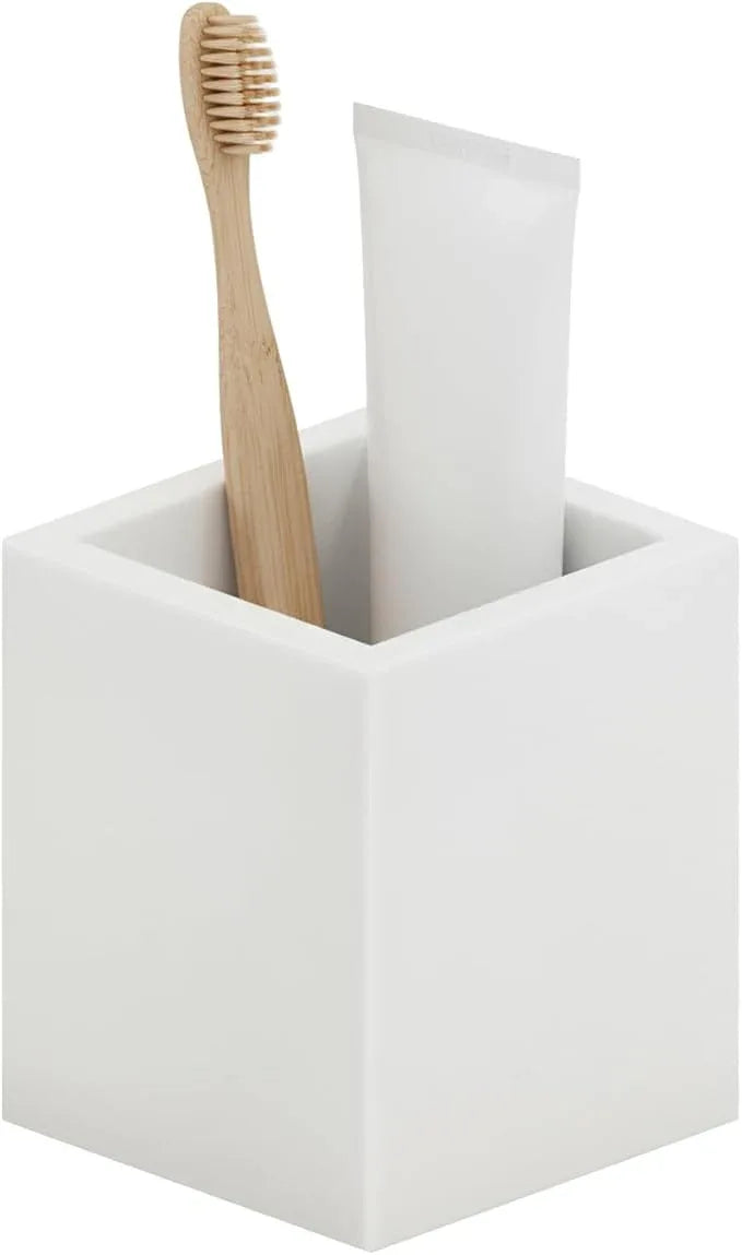 Marble Toothbrush Holder – 4.1" Genuine Stone Bathroom Cup for Makeup Brushes, Pens & Utensils | Natural Marble Organizer for Vanity, Countertop & Home Décor (White Jade) - ModernBath