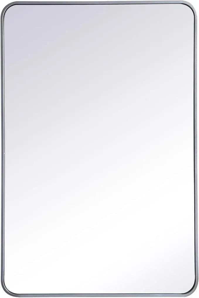 ARS Concepts Aura, Soft Corner Metal Rectangular Mirror 28X42 Inch in, Modern, Silver - ModernBath