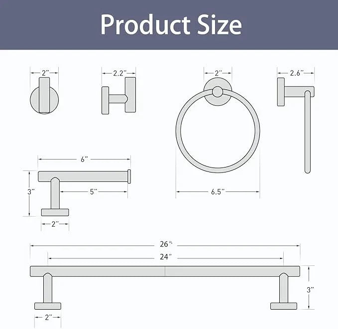 Gold Bathroom Accessories 5 Piece, 24 Inch Bath Hardware, Wall Mounted Brushed Gold Towel Rack, Durable SUS304 Stainless Steel Towel Bar Set - ModernBath