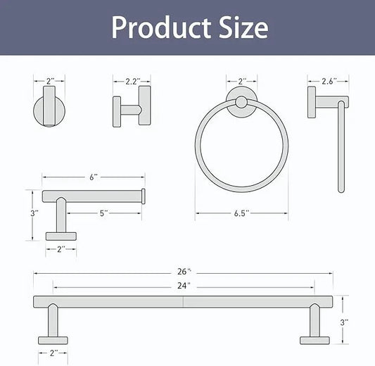 Gold Bathroom Accessories 5 Piece, 24 Inch Bath Hardware, Wall Mounted Brushed Gold Towel Rack, Durable SUS304 Stainless Steel Towel Bar Set - ModernBath