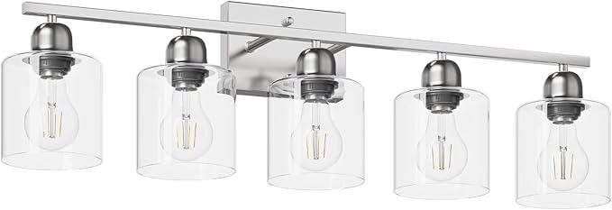 FAISHILAN Modern Brushed Nickel 5 Light Bathroom Vanity Light, 31 inch Bathroom Lights Fixtures, Vanity Lights for Mirror Kitchen Living Room Hallway Cabinet Porch - ModernBath