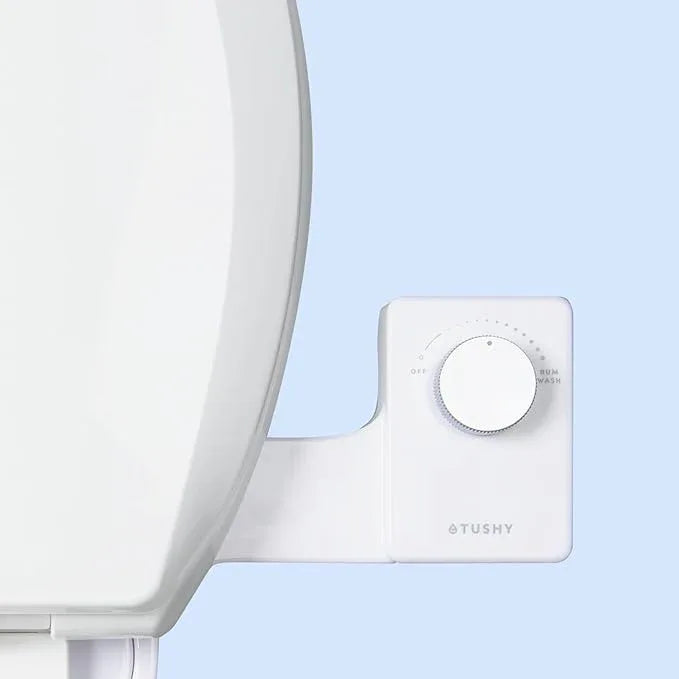 TUSHY Fresh Cool Water Bidet: Ultra Slim Toilet Seat Attachment (Non-Electric Self-Cleaning Hygienic Nozzle) Easy DIY Install <10 Min | Adjustable Water Pressure Control, Silver Knob - ModernBath
