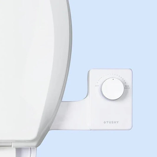 TUSHY Fresh Cool Water Bidet: Ultra Slim Toilet Seat Attachment (Non-Electric Self-Cleaning Hygienic Nozzle) Easy DIY Install <10 Min | Adjustable Water Pressure Control, Silver Knob - ModernBath