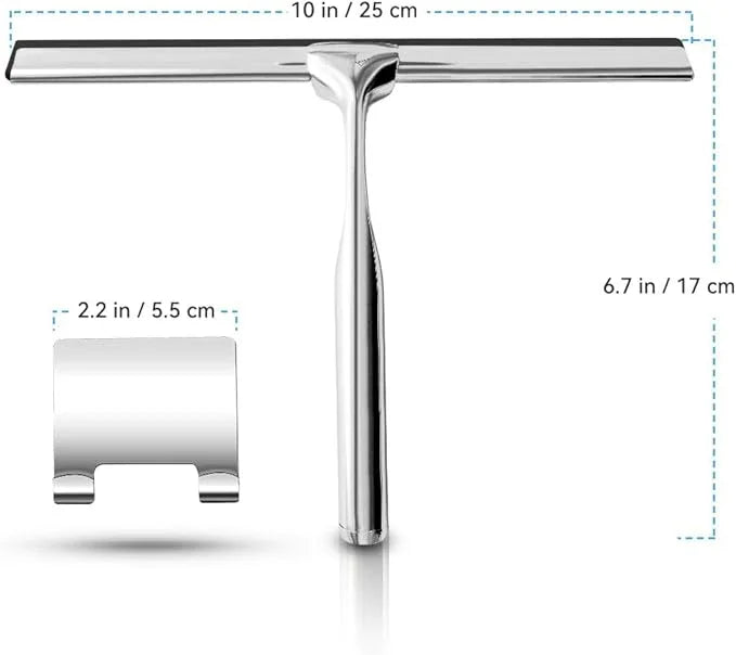 Shower Squeegee for Glass Doors Stainless Steel with Self Adhesive Hook Window Squeegee for Shower Door Bathroom Mirror Wiper, Window Glass Cleaning - ModernBath