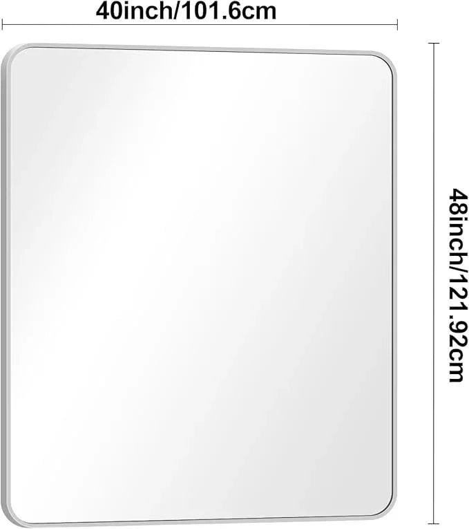 BONEWEI Silver Bathroom Mirror,40x48 inch Wall Mirror for Bathroom Wall Mounted,Rectangle Mirror for Bathroom Over Sink,Modern Frame Round Corner for Living Room,Bedroom Entryway,Horizontal/Vertical - ModernBath