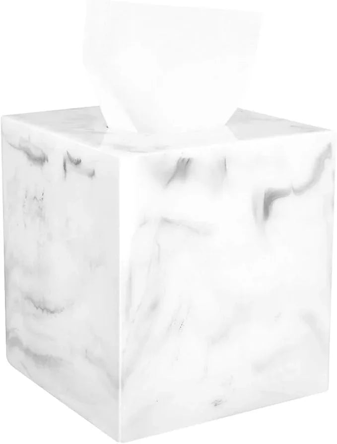 Luxspire Resin Paper Tissue Box Cover Holder, Square Facial Tissue Case, Pumping Paper Roll Toilet Paper Holder Napkin Dispenser for Office Bedroom Car Bathroom Vanity Accessories Decor, Marble White - ModernBath