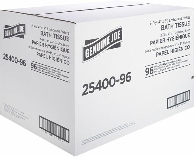 Genuine Joe Standard Bath Tissue, 3" x 4", 2-Ply, 400 Sheets/Roll, 96 Count - ModernBath