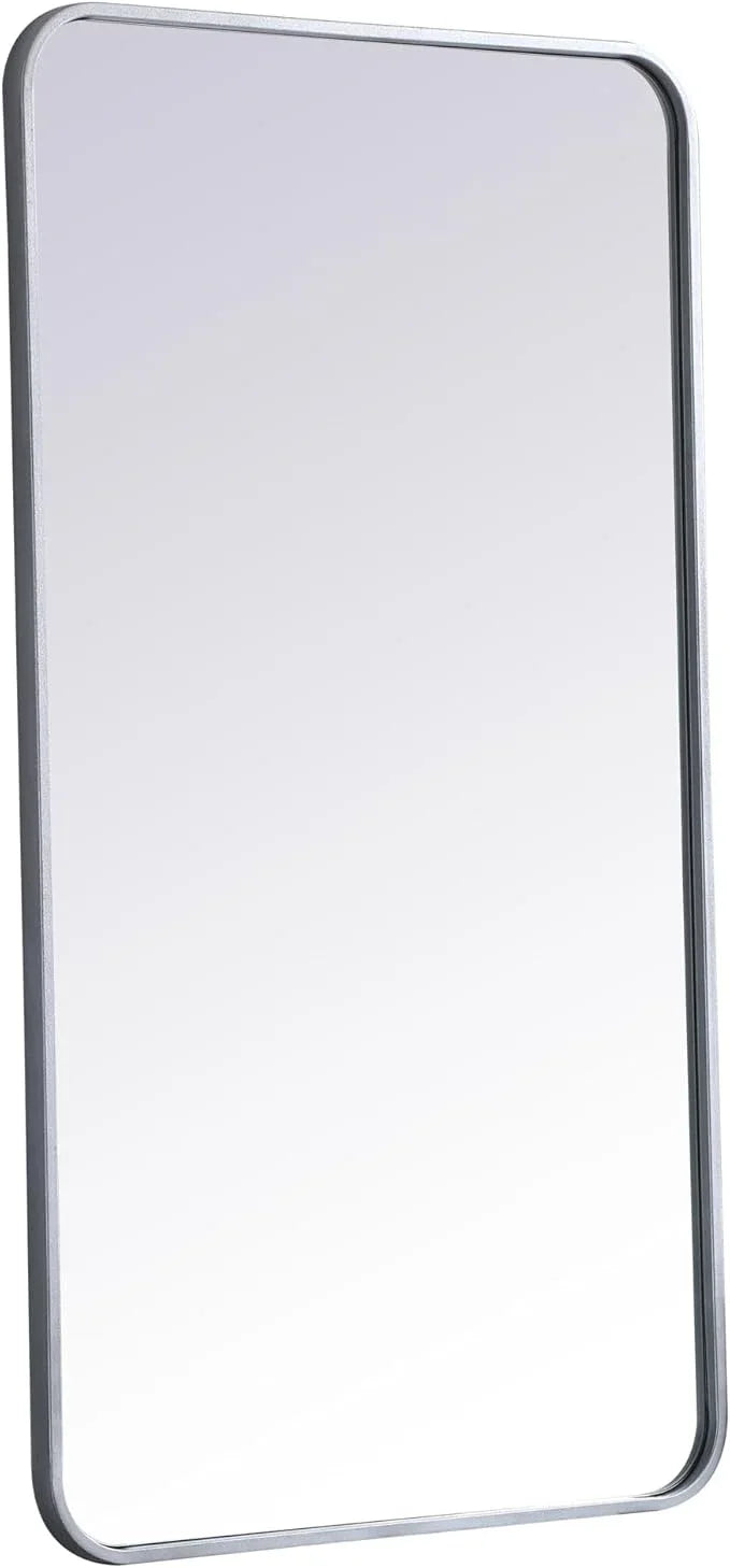 ARS Concepts Aura, Soft Corner Metal Rectangular Mirror 22X40 Inch in, Modern, Silver - ModernBath