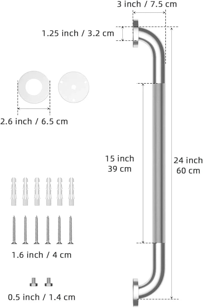 24 Inch Anti Slip Shower Grab Bar, Munzong 2 Pack Stainless Steel Bathroom Grab Bar, Brushed Nickel Knurled Bathroom Balance Bar,Safety Hand Rail Support Handicap Elderly Senior Assist Bath Handle - ModernBath