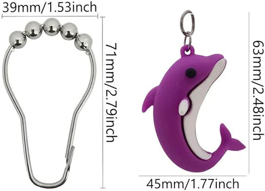 Generic Decorative Dolphins Shower Curtain Hooks, Set of 12, Stainless Steel, Shower Curtain Rings, Ocean Themed Decor - ModernBath